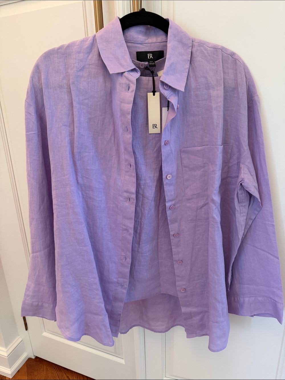 BR Linen Relaxed Button-Up Shirt in Light Lavender XS NWT